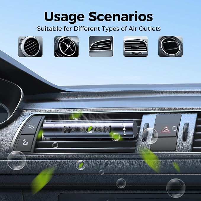2pcs Car Air Freshener Diffuser Vent Clips，With 12 Odorless Refill Sticks,Essential Oil Car Diffuser Suitablefor:Car,Bathroom,OfficeScenario,Cloakroom,Bedrooms,Present (Black)