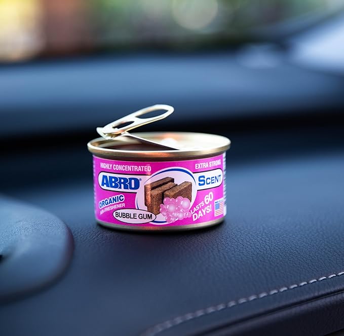 ABRO Car Air Fresheners: Canned, Spill Proof Airfreshener for Home, Office, or Car Accessories Interior, Lasts Up to 60 Days - 3 Pack Bubble Gum Scent