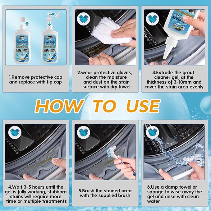 Mold Stain Remover Gel,Washing Machine Cleaner Front Load Washer Gasket Mold Remover Home Stain Cleaner Cleaning Gel for Grout Caulk, Bathroom, Shower, Bathtub, Refrigerator Cleaning Solution 5 Fl Oz