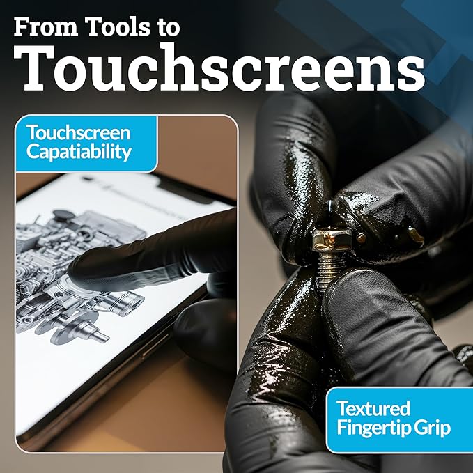 Hand-E Touch Black Nitrile Disposable Gloves Large, 50 Count - BBQ, Tattoo, Hair Dye, Cooking, Mechanic Gloves - Powder and Latex Free - Tattoo Supplies