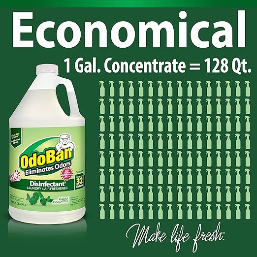OdoBan Ready-to-Use Disinfectant and Odor Eliminator, Set of 2, 14.6 Ounce 360-Degree Continuous Spray Air Freshener and 1 Gallon Multi-Purpose Cleaning Concentrate, Original Eucalyptus Scent
