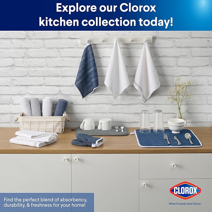 CLOROX Ribbed Bar Mops - 100% Cotton Quick Dry Extra Large Dishcloths - Absorbent Multipurpose Cleaning Cloths for Restaurants, Kitchen, Bathroom, Hotel - 16" x 19" - White 3 Pack