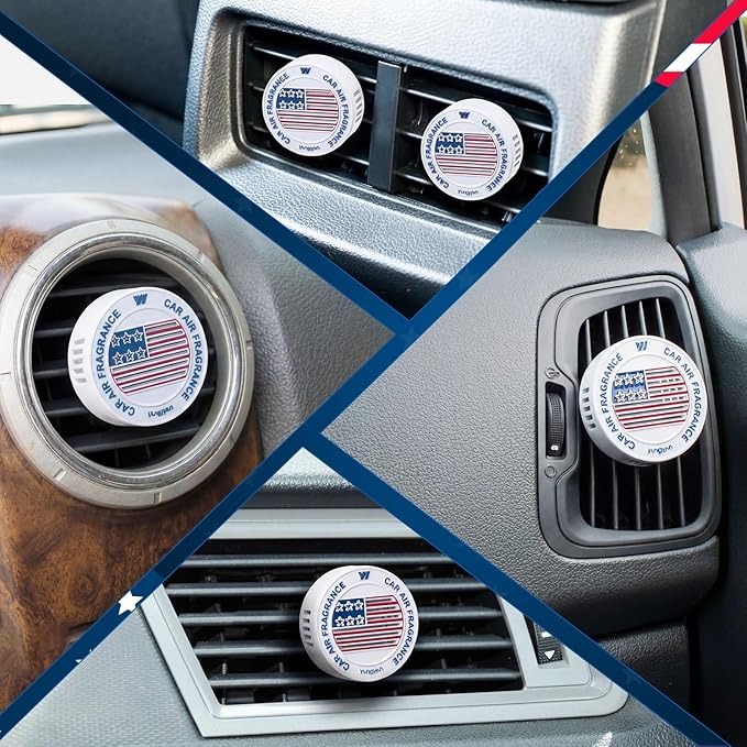 Yungyan Car Air Freshener Vent Clip, American Flag Diffuser Clip for Car, Patriotic Accessories for Memorial Day, Zinc Alloy Aromatherapy Vent Mountfor Vehicle Interior, Ocean Scent