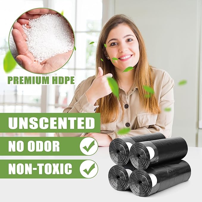 132 Count-Small Trash Bags, 4 Gallon Trash Bag Drawstring,Bathroom Garbage Bags，Tear-Free Garbage Bags ，Plastic Wastebasket Liners for Toilet Home Office and Bedroom(Black)