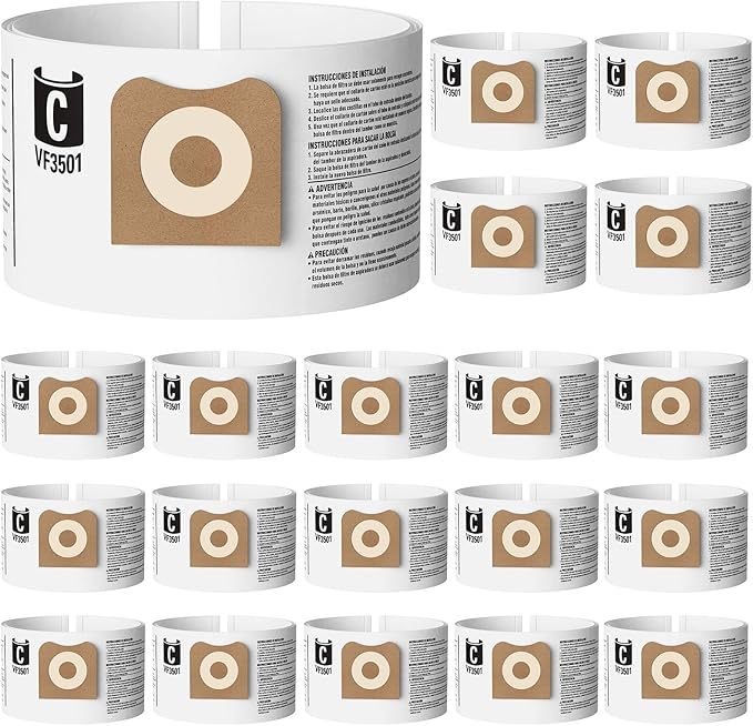 20 Pack VF3501 Vacuum Bags Compatible with Ridgid Shop Vac 3, 4, 4.5 Gallon Wet/Dry Vacuum, Rigid 23738 Size C Vac Replacement Bags, Part# 23738, WS32045F