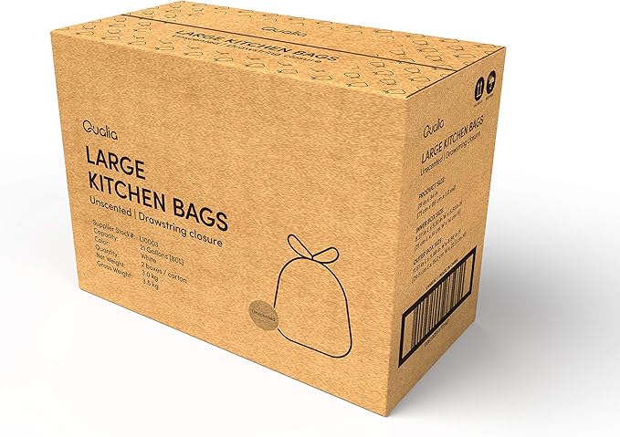 UNSCENTED 21 Gal / 80 Liter | Drawstring Closure Trash Bag | Heavy Duty By Qualia (UNSCENTED, 90 BAGS)