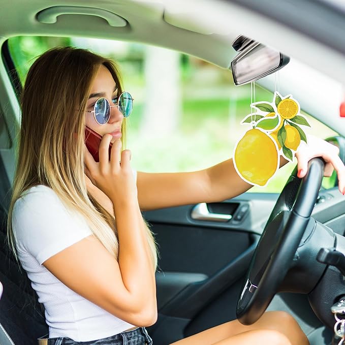8Pcs Capri Lemon Car Air Fresheners Spring Summer Fruit Blue Tiles Yellow Scented Rearview Mirror Hanging Ornaments Decoration Amalfi Coast Positano Mediterranean Automotive Interior Accessories Decor