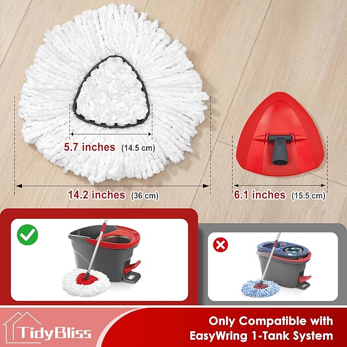 Mop Heads Replacements 2 Pack with Triangle Base for O-Cedaar EasyWring 1 Tank System