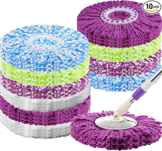 Shellwei 10 Pack Spin Mop Head Replacement Microfiber Head Refills 360° Spin Mop Fit Soft Durable Machine Washable Suitable for Floor Home Office Cleaning (Multicolor)