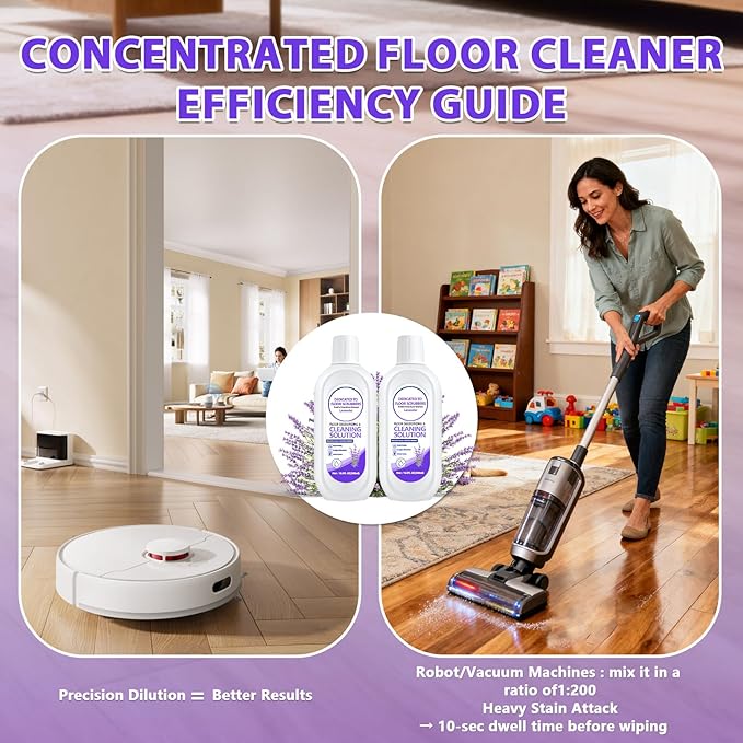 Multi-Surface Floor Cleaning Solution Compatible with Tineco iFLOOR 2/3/5 & FLOOR ONE S3/S5/S6/S7 PRO, Low Foam Floor Cleaner for All Cordless Wet/Dry Vacuum & Robot Vacuums Mop (2 Bottle, Lavender)