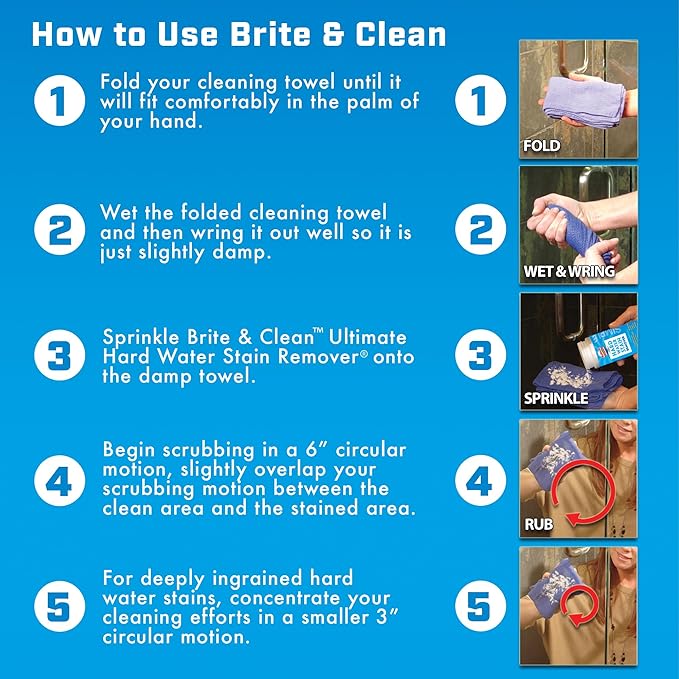 Brite & Clean® (Bright & Clean) Ultimate Hard Water Stain Remover® for Glass, Shower Doors & Windows – Removes Mineral Deposits from Granite, Porcelain, Tile, Stainless Steel & Chrome