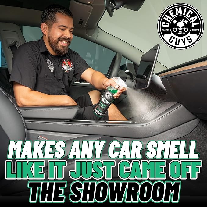 Chemical Guys AIR_101_04 New Car Smell Premium Air Freshener and Odor Eliminator, New Car Scent, (Great for Cars, Trucks, SUVs, RVs & More) 4 fl oz