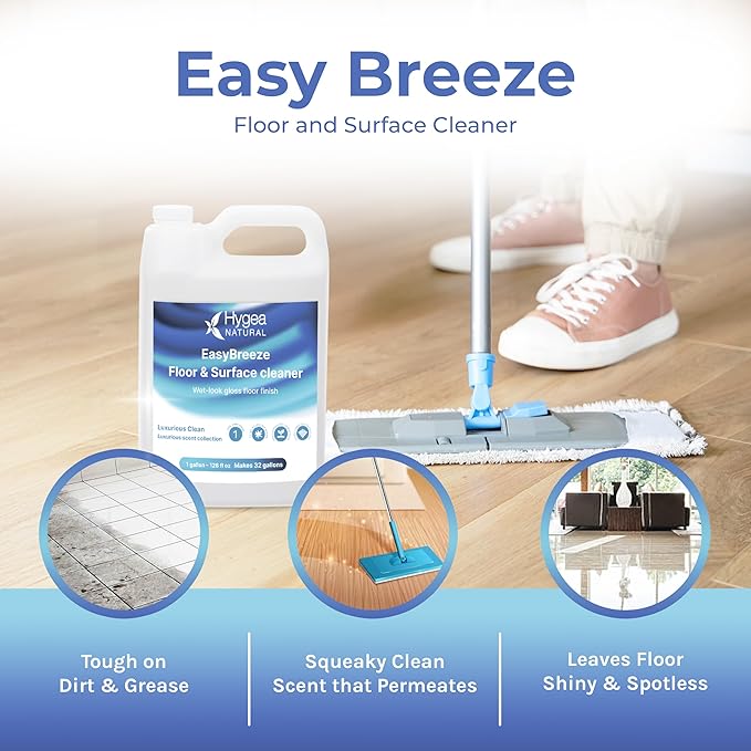Hygea Natural EasyBreeze pH Neutral Floor Cleaner & All-Purpose Surface Cleaner - Wet-Look Gloss Finish - Tough on Dirt & Grease - Safe for Kids & Pets (Luxurious Clean, One Gallon)