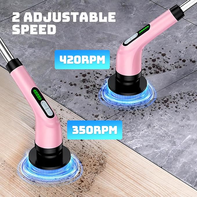 Electric Spin Scrubber for Cleaning Bathroom: Cordless Power Shower Scrubber - Electric Cleaning Brush for Tile Tub - Pink