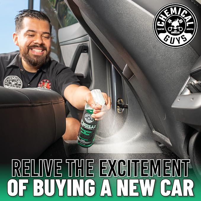 Chemical Guys New Car Scent Air Freshener and Odor Eliminator, 16 fl oz with 3 Pack of Hanging Air Fresheners (Great for Cars, Trucks, SUVs, RVs, Home, Office, Dorm Room & More) - HOL459