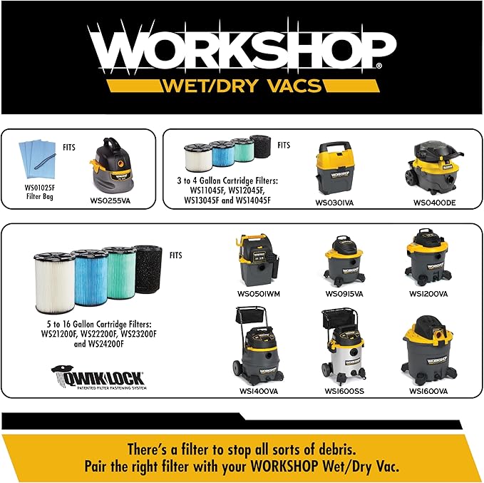WORKSHOP Wet/Dry Vacs Shop Vacuum WS0255VA 2.5-Gallon 1.75 Peak HP Portable Wet Dry Vacuum Cleaner with Filter Bag, Hose and Attachments for Cleaning in the Home