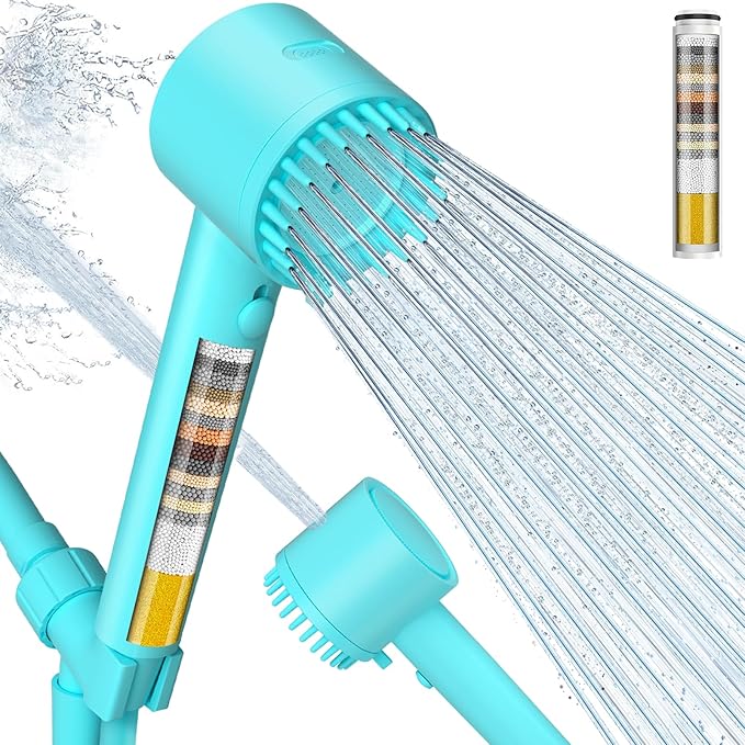 Cobbe Filtered Shower Head with Handheld, High Pressure 5-mode Showerhead with Filters, Built-in Power Wash for Hard Water - Remove Chlorine - Reduces Dry Itchy Skin, Emerald green