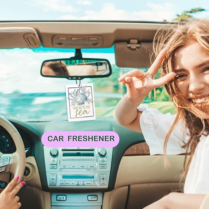 Retro Blue Beach Car Air Freshener, Coastal Seashell Starfish Beachy Air Freshener Hanging 3 Pcs for Cars Closet Drawer or Books, Blue Preppy Beach Car Accessories Mirror Decor for Women