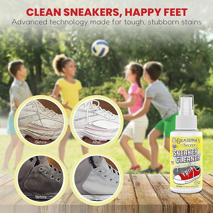 Grandma's Secret Shoe Cleaner - Stain Remover Spray for Rubber, Canvas and Leather - Removes Dirt, Grime and Grass - Sneakers Cleaner for Outdoor Shoes, Slippers and Moccasins 8 oz