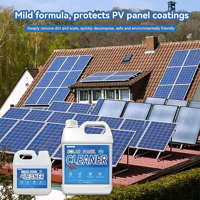 Solar Panel Cleaner 32 oz (Makes 150 Gallons) Powerful Concentrated Cleaning Solution for Glass, PV Panel, Metal & Acrylic | Streak-Free & Non-Toxic, Deep Cleansing, Safe for Multi-Surface