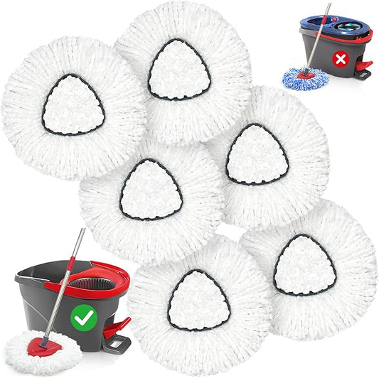 Spin Mop Head Replacement Compatible with Triangle Swivel Mops, 6 Pack Microfiber Mop Refills, White Replace Heads for O-Cedar EasyWring 1 Tank System, Deep Cleaning, Machine Washable