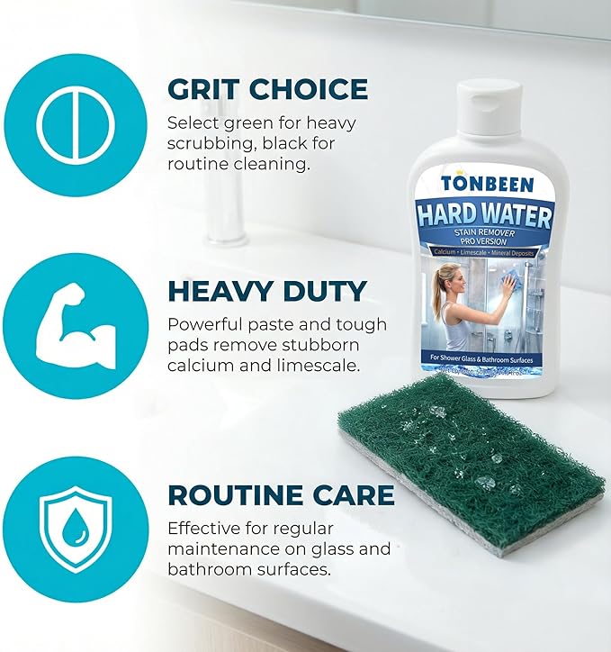 Hard Water Stain Remover Paste with Polishing Pads – Calcium & Limescale Cleaner for Shower Glass, Shower Doors & Tiles, Includes 800 & 1200 Grit Pads, 500ml,16.9fl oz