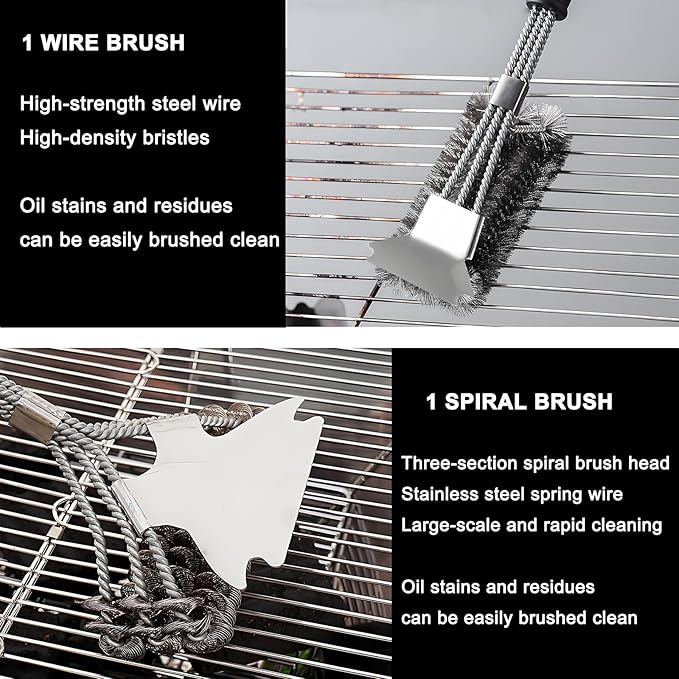 (2Pcs) Bristle-Free Grill Brush & Scraper Set - Safe Stainless Steel BBQ Grate Cleaner for Porcelain/Weber Gas/Charcoal Grills | Heavy Duty Grill Cleaning Kit Accessories (Gifts for Men/Dad)