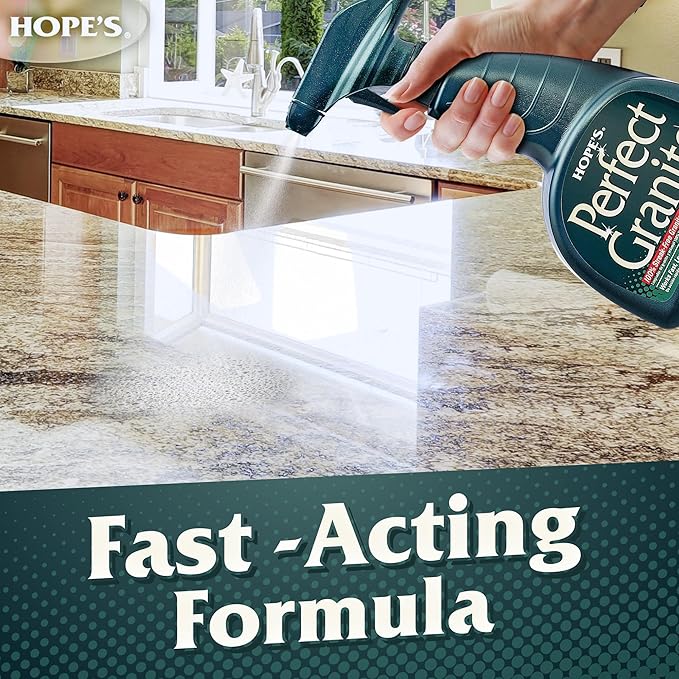 HOPE'S Perfect Granite & Marble Countertop Cleaner, Stain Remover and Polish, Streak-Free, Ammonia-Free, 22 Ounce, 12 Pack