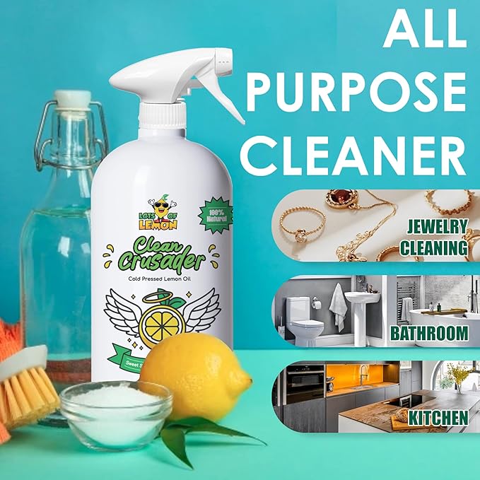Clean Crusader Cold Pressed Lemon Oil All Purpose Cleaning Spray for Kitchen, Countertops, Floors and Bathroom - 24 oz - 1 Pack