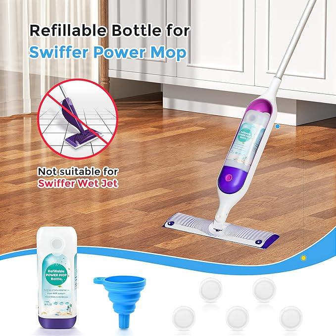 775ML Mop Refillable Bottle, 2000mAh Rechargeable Battery Pack, 20 Pack Mop Pad Refills for Swiffer® Mop
