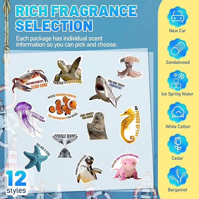 48 Pcs Employee Appreciation Gift Bulk Funny Air Freshener Car Scented Sea Animal Thank You Hanging Decor Inspirational Team Thank You Gift for Coworkers Staffs Nurse Teachers Student