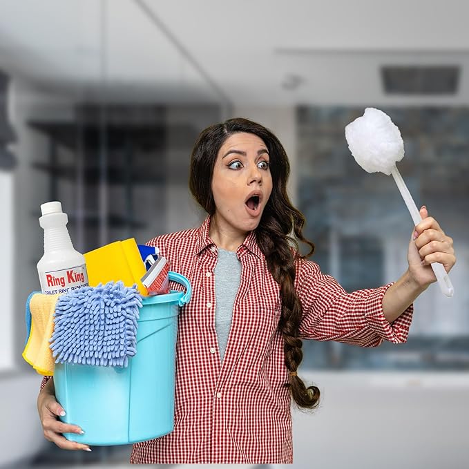 Amazon Brand – 32oz Ring King Toilet Bowl Cleaner With 13” Long Toilet Bowl Mop Applicator | Heavy Duty Toilet Bowl Cleaner For Hard Water Stain On Toilet Tubs and Showers.