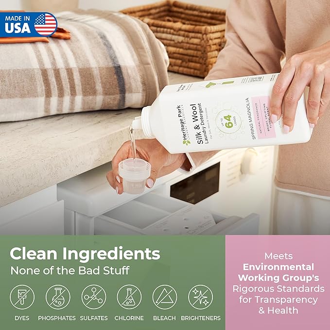Heritage Park Silk & Wool Spring Magnolia Floral Scent, pH-Neutral Laundry Detergent – Enzyme-Free, Concentrated Up to 64 loads (32 fl oz)