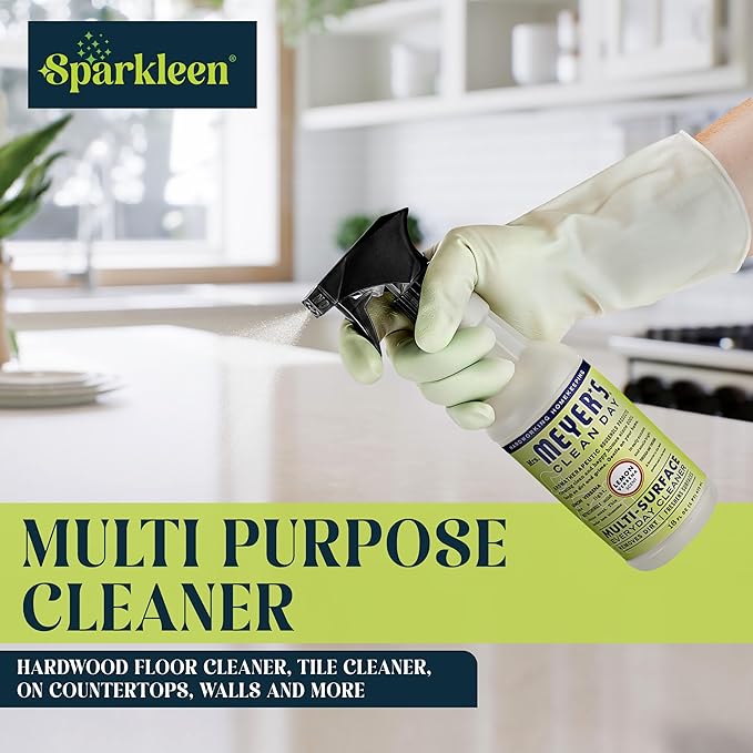 Mrs. Meyers Multi-Surface All Purpose Cleaner Set, Multi-Purpose Cleaner 2 Pack 16 oz. Lemon Verbena Spray and Cloth Set Bundle for Bathroom, Living Room or Bedroom,