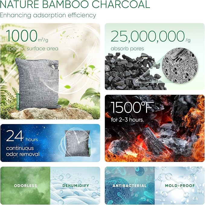 14 Packs Activated Charcoal Odor Absorber for Shoes and Home