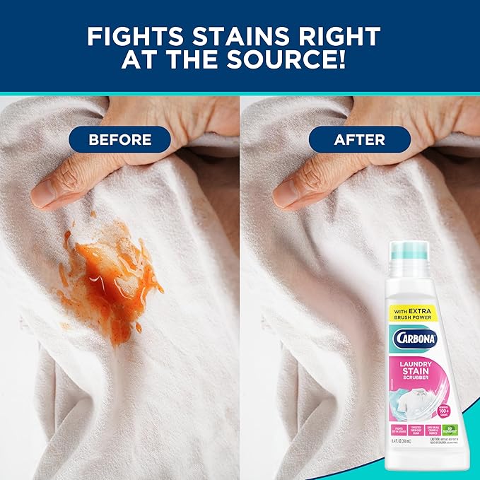 Carbona Laundry Stain Scrubber | Bio-Enzyme Stain Remover | Eliminates Fat, Oil, Blood, Milk, Fruit, Ketchup, Vegetables & Baby Food Stains | Save On Skin & Washable Fabrics | 3 Pack
