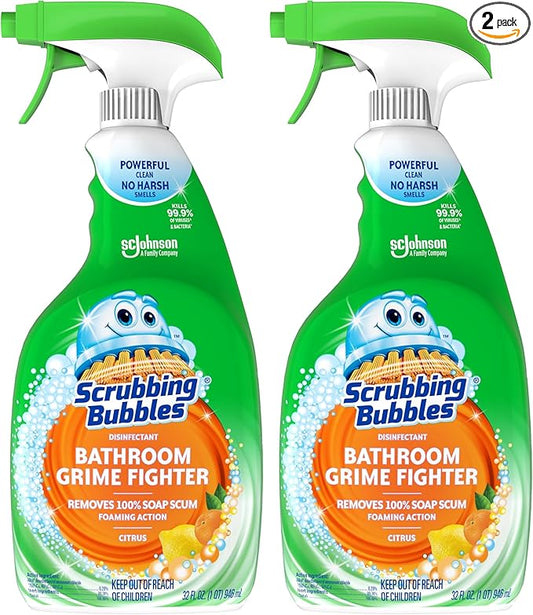 Scrubbing Bubbles Bathroom and Shower Cleaner Disinfectant Spray, Bathroom Grime Fighter, Citrus Scent, 32oz (Pack of 2)