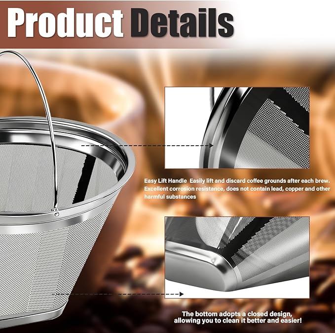 #4 Coffee Filter Reusable Coffee Filter Stainless Steel Coffee Filter Compatible with Technivorm Moccamaster KBGV KBT 79112 53923 59691 etc. Durable Stainless Steel Filter for Sustainable Brewing (2)