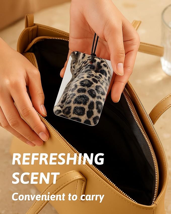 Black Leopard Print Car Air Freshener 4 Pcs, Trendy Cheetah Lucky 8 Ball Ace Card Hanging Air Freshener for Cars Closet Drawer Books, Leopard Car Accessories Mirror Decor for Women