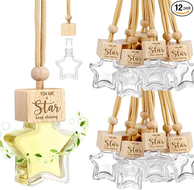 12 Pcs Employee Appreciation Gifts 8ml Car Diffuser Air Freshener Hanging Ornament Empty Glass Essential Oil Bottle Thank You Gift for Volunteer Administrative Professionals Staff Coworker Teacher