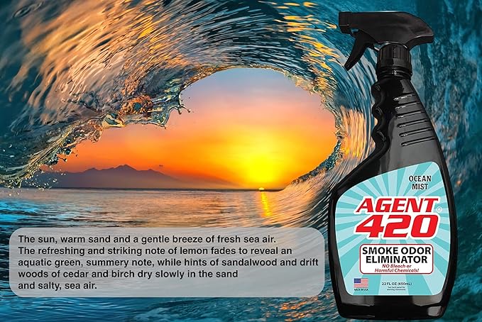 Agent 420 Odor Eliminator Trigger Spray, Ocean Mist, 22 oz — Tea Tree Oil Breaks Down Smoke at the Molecular Level