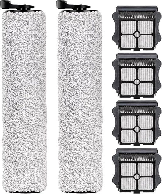 (6 Pack) Floor One S3 Replacement Brush Rollers and HEPA Filters Compatible with Tineco Floor One S3/ iFloor 3, Cordless Wet Dry Vacuum Cleaner, 2 Brush Rollers, 4 HEPA Filters, Replacement Parts