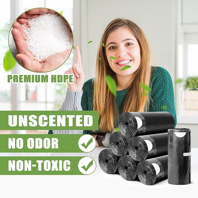 231 Count-Small Trash Bags,4 Gallon Trash Bag Drawstring,Bathroom Garbage Bags,Tear-Free Garbage Bags,Plastic Wastebasket Liners for Toilet Home Office and Bedroom(Black）