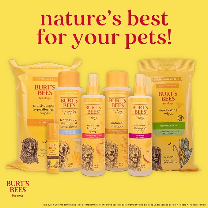Burt's Bees for Pets Tear Stain Remover for Dogs with Chamomile, 99.9% Natural Origin Formula, Gently Cleanses Eye Area and Removes Debris, Safe for Dogs and Puppies, Cruelty-Free, 4 Fl Oz - 24 Pack