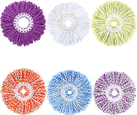 6 Pack Spin Mop Replacement Heads, (6.3 Inch,Round) Microfiber Mop Refills Compatible with Hurricane, Mopnado, Libman, Simpli Magic and Other 360 Spin Mop Systems, (6 Colors)