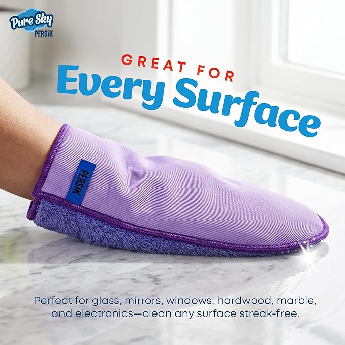 persik Pure-Sky Ultra Microfiber Cleaning Glove – JUST ADD Water No Detergents Needed - 2-in1, Combination for Glass and Multipurpose – Streak Free Magic Window Polishing Glove - Removes Stains, Dust