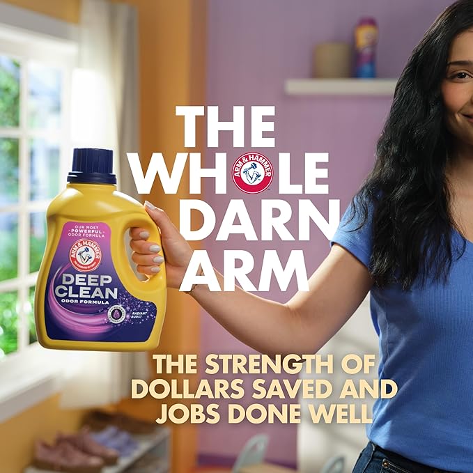 ARM & HAMMER Deep Clean Odor Formula Liquid Laundry Detergent, Radiant Burst Scent, 150 Fl Oz, 100 Loads