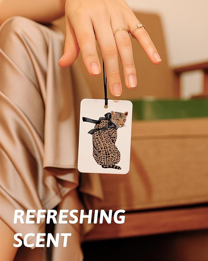 Trendy Leopard Print Lucky 8 Ball Car Air Freshener 6 Pcs, Retro Coquette Bow Cheetah Poker Hanging Air Freshener for Bar Cars Closet Drawer Books, Girly Car Accessories Mirror Decor for Women