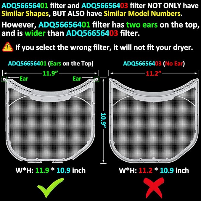 ADQ56656401 Lint Filter Replacement for LG & Kenmore Dryers, Ultra Durable Dryer Lint Screen Trap, New Version ADQ56656401 Filter (Bottom with Notches)