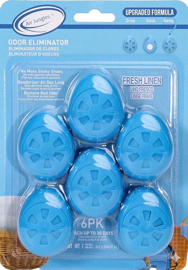 Air Jungles Odor Deodorizer Balls for Shoes, Fresh Linen Scent, Natural Tea Polyphenols and Essential Oil, Long Lasting Odor Eliminator Air Freshener Twist Ball, Upgraded Formula